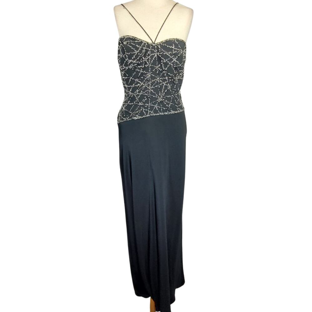 Gilar Black Beaded Midi Cocktail Dress Size 14 New with Tags